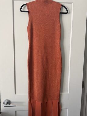 STAUD Sleeveless Shimmer Rust Maxi Dress